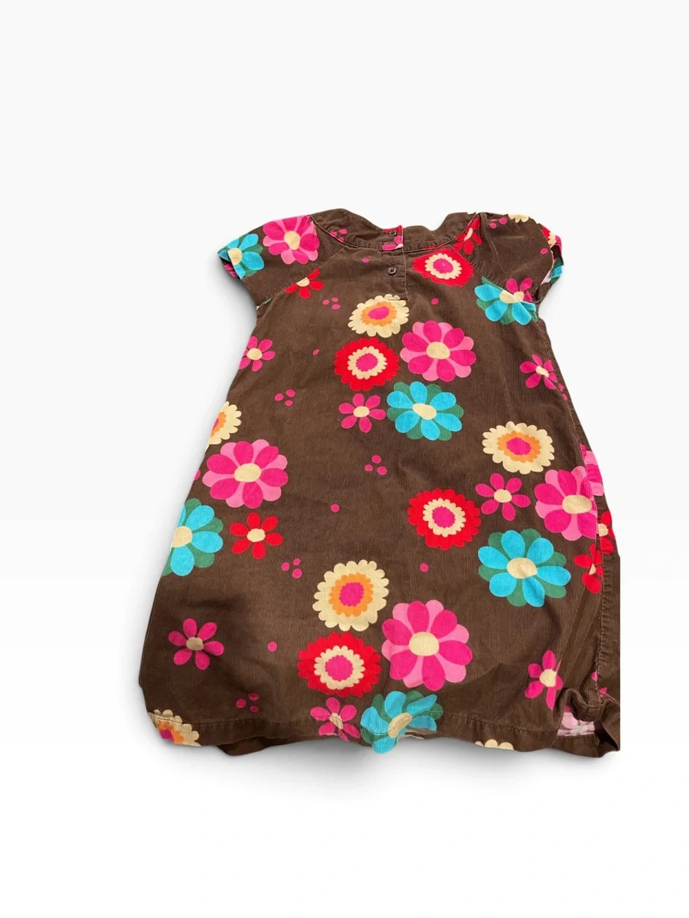 Carter’s Brown Floral Corduroy Dress with Bright Pink & Turquoise Blooms Size 4